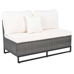 HomeRoots Two Piece Outdoor Sectional Seating Set with Beige Cushions & Coffee Table for Stylish Patios 625677