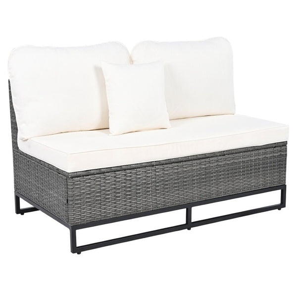 HomeRoots Two Piece Outdoor Sectional Seating Set with Beige Cushions & Coffee Table for Stylish Patios 625677