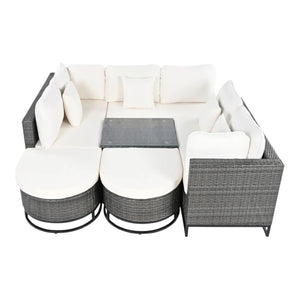 HomeRoots Two Piece Outdoor Sectional Seating Set with Beige Cushions & Coffee Table for Stylish Patios 625677