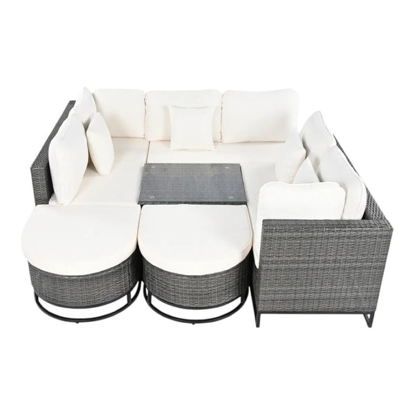 HomeRoots Two Piece Outdoor Sectional Seating Set with Beige Cushions & Coffee Table for Stylish Patios 625677