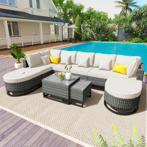HomeRoots Two Piece Outdoor Sectional Seating Set with Beige Cushions & Coffee Table for Stylish Patios 625677