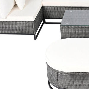 HomeRoots Two Piece Outdoor Sectional Seating Set with Beige Cushions & Coffee Table for Stylish Patios 625677