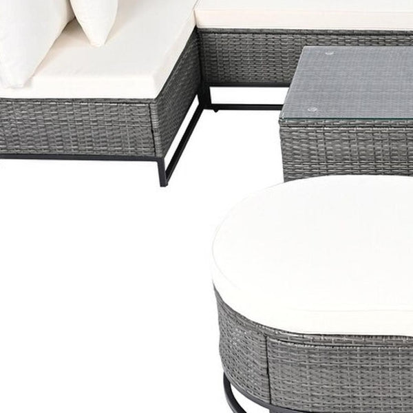 HomeRoots Two Piece Outdoor Sectional Seating Set with Beige Cushions & Coffee Table for Stylish Patios 625677