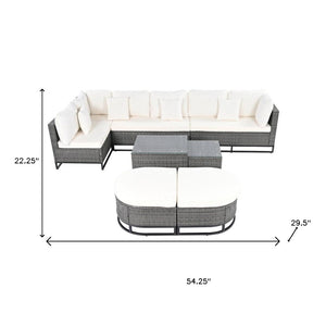 HomeRoots Two Piece Outdoor Sectional Seating Set with Beige Cushions & Coffee Table for Stylish Patios 625677