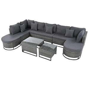 HomeRoots Two Piece Outdoor Wicker Sectional Set with Gray Cushions & Coffee Table for Modern Patios 625678