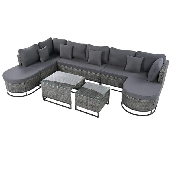 HomeRoots Two Piece Outdoor Wicker Sectional Set with Gray Cushions & Coffee Table for Modern Patios 625678