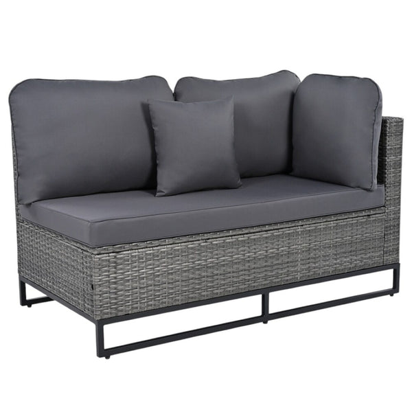 HomeRoots Two Piece Outdoor Wicker Sectional Set with Gray Cushions & Coffee Table for Modern Patios 625678