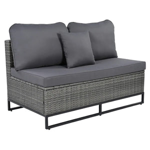 HomeRoots Two Piece Outdoor Wicker Sectional Set with Gray Cushions & Coffee Table for Modern Patios 625678