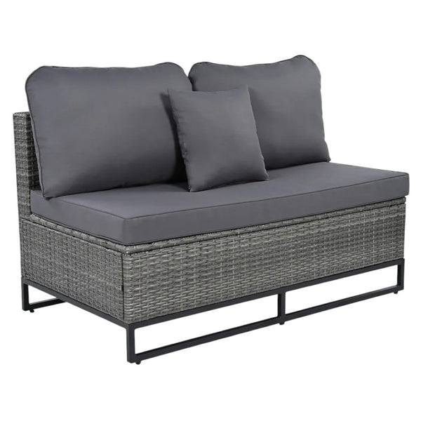 HomeRoots Two Piece Outdoor Wicker Sectional Set with Gray Cushions & Coffee Table for Modern Patios 625678