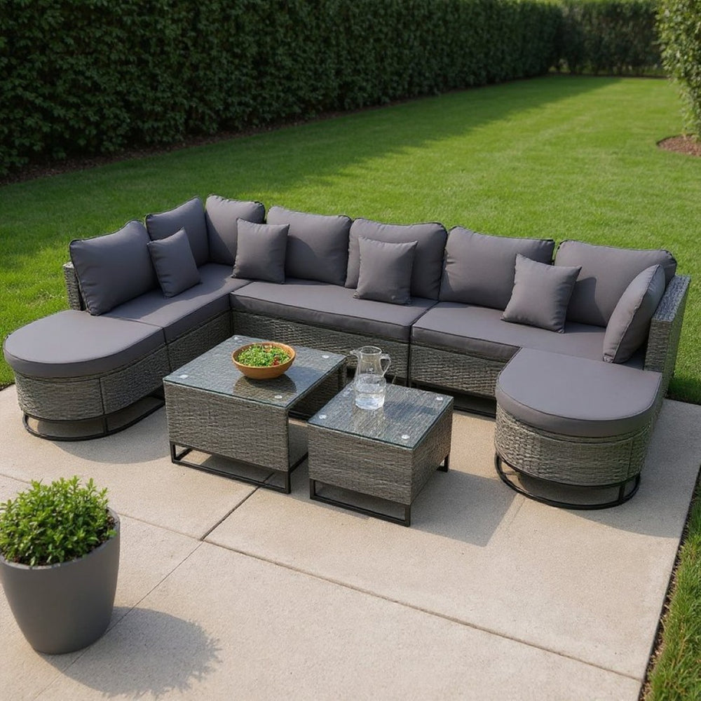 HomeRoots Two Piece Outdoor Wicker Sectional Set with Gray Cushions & Coffee Table for Modern Patios 625678