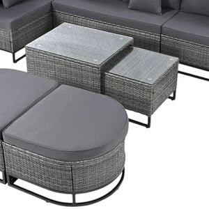 HomeRoots Two Piece Outdoor Wicker Sectional Set with Gray Cushions & Coffee Table for Modern Patios 625678
