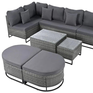 HomeRoots Two Piece Outdoor Wicker Sectional Set with Gray Cushions & Coffee Table for Modern Patios 625678