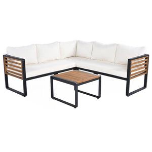 HomeRoots Two Piece Outdoor Sectional Seating Group with Soft Beige Cushions & Durable Metal Frame Design 625679