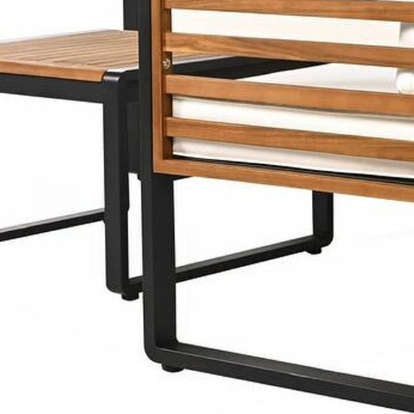HomeRoots Two Piece Outdoor Sectional Seating Group with Soft Beige Cushions & Durable Metal Frame Design 625679