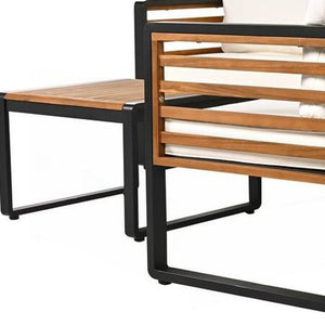 HomeRoots Two Piece Outdoor Sectional Seating Group with Soft Beige Cushions & Durable Metal Frame Design 625679