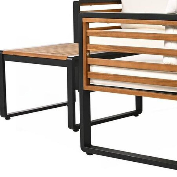 HomeRoots Two Piece Outdoor Sectional Seating Group with Soft Beige Cushions & Durable Metal Frame Design 625679