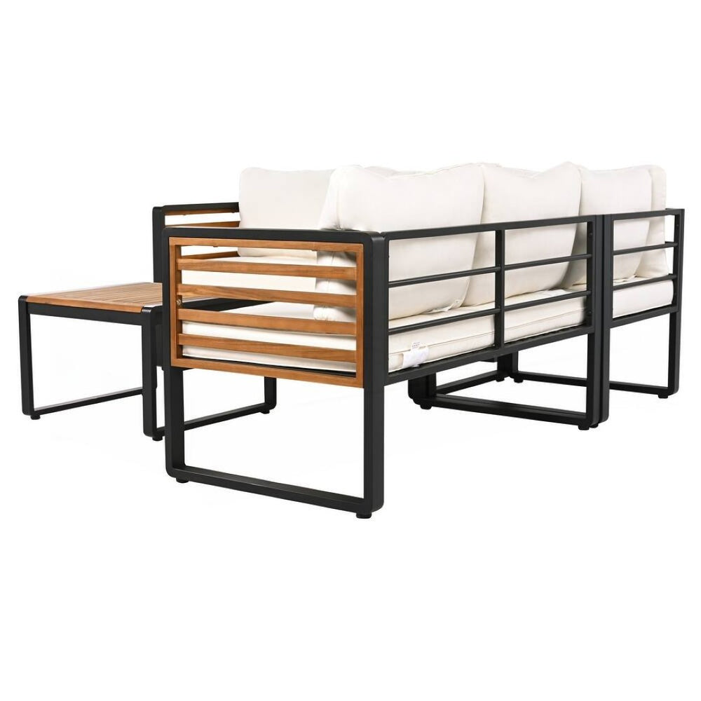 HomeRoots Two Piece Outdoor Sectional Seating Group with Soft Beige Cushions & Durable Metal Frame Design 625679