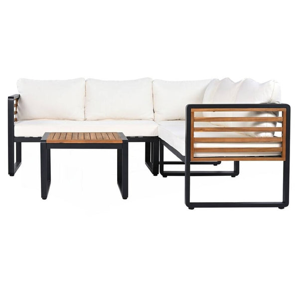 HomeRoots Two Piece Outdoor Sectional Seating Group with Soft Beige Cushions & Durable Metal Frame Design 625679
