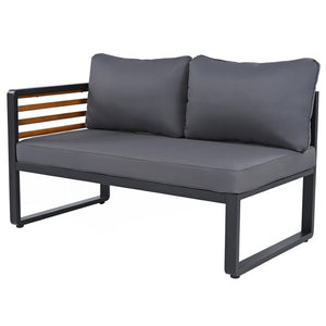 HomeRoots Two Piece Outdoor Gray Metal Sectional Seating Group with Cushions & Acacia Coffee Table Set-Up 625680