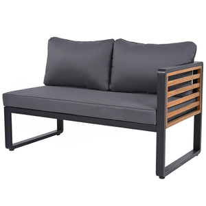 HomeRoots Two Piece Outdoor Gray Metal Sectional Seating Group with Cushions & Acacia Coffee Table Set-Up 625680