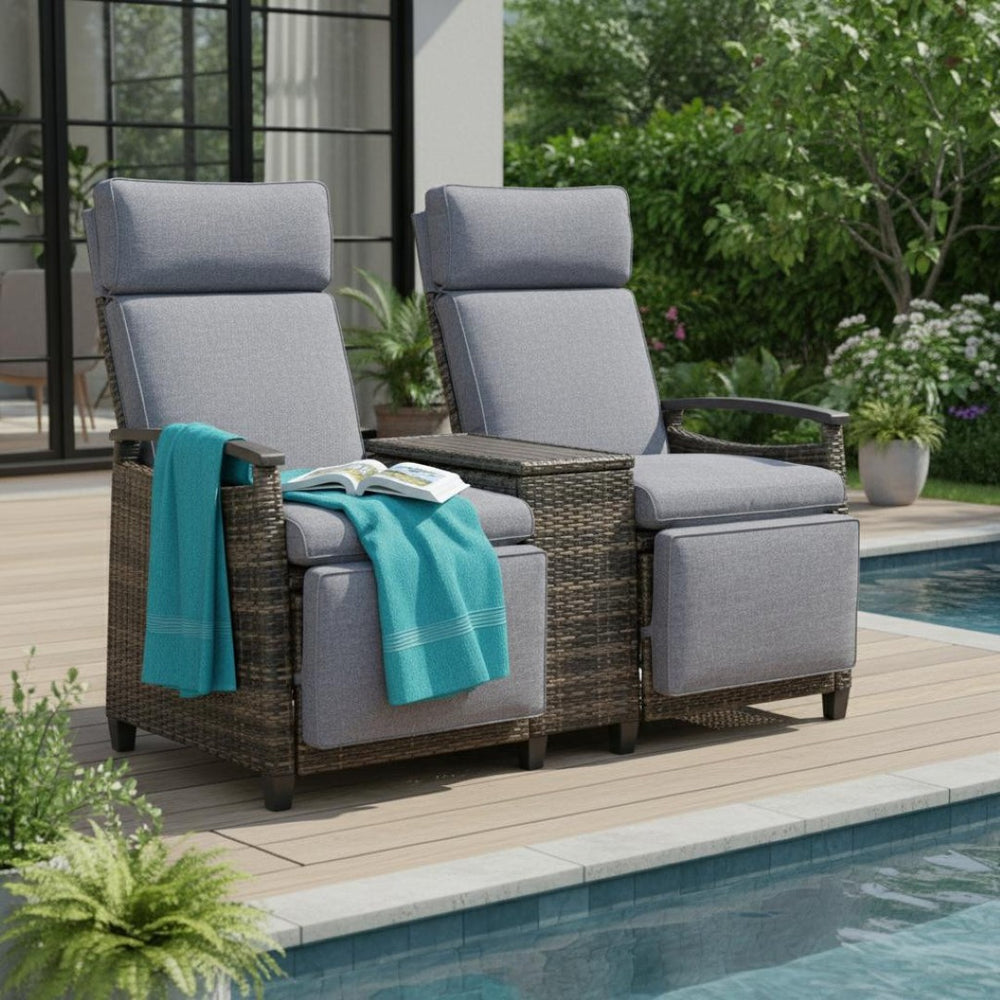 HomeRoots 24" Gray Metal Outdoor Accent Chair with Hidden Storage & Cushions for Comfort and Style 625688