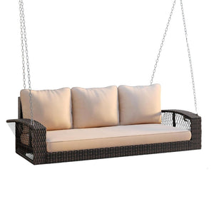HomeRoots 69" Brown Woven Rattan Swing Chair with Plush Beige Cushions – Perfect for Outdoor Relaxation & Style 625694