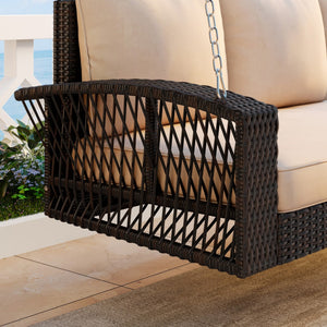 HomeRoots 69" Brown Woven Rattan Swing Chair with Plush Beige Cushions – Perfect for Outdoor Relaxation & Style 625694