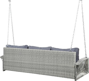 HomeRoots 69" Gray Woven Rattan Outdoor Swing Chair - Spacious & Stylish with Removable Cushions for Comfort 625695