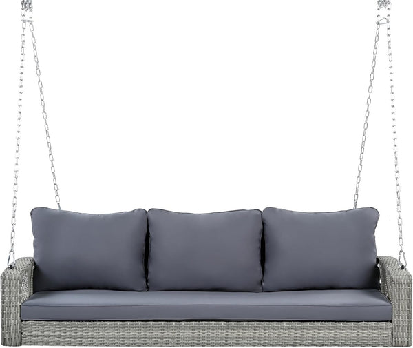 HomeRoots 69" Gray Woven Rattan Outdoor Swing Chair - Spacious & Stylish with Removable Cushions for Comfort 625695