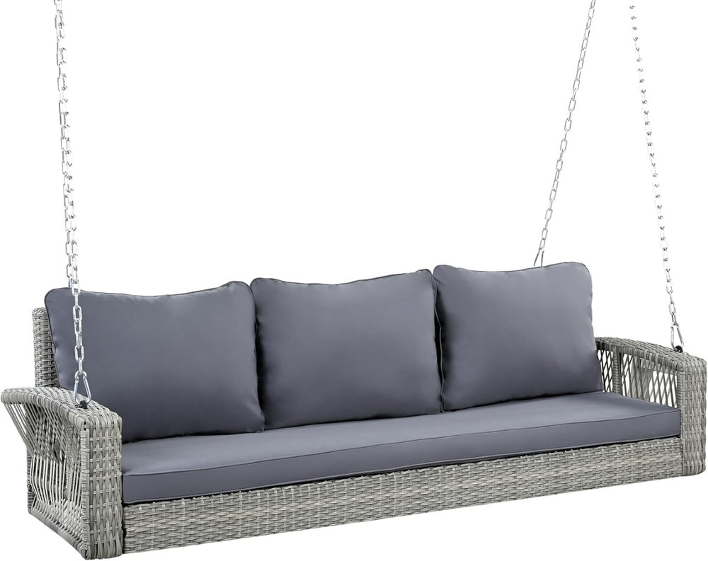 HomeRoots 69" Gray Woven Rattan Outdoor Swing Chair - Spacious & Stylish with Removable Cushions for Comfort 625695