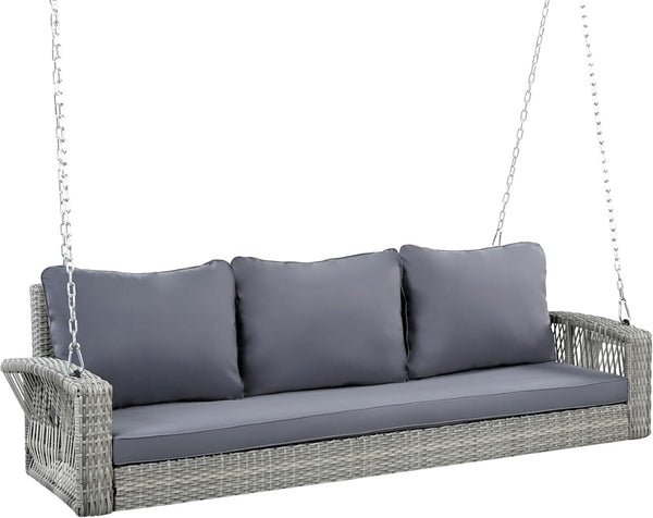 HomeRoots 69" Gray Woven Rattan Outdoor Swing Chair - Spacious & Stylish with Removable Cushions for Comfort 625695