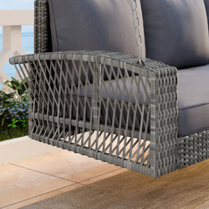 HomeRoots 69" Gray Woven Rattan Outdoor Swing Chair - Spacious & Stylish with Removable Cushions for Comfort 625695