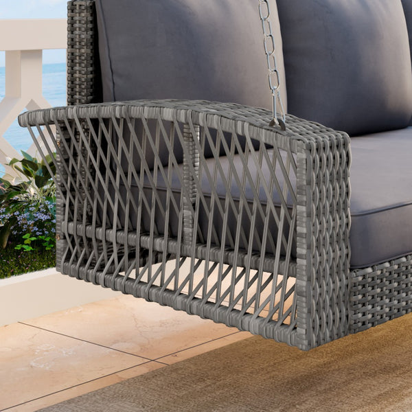 HomeRoots 69" Gray Woven Rattan Outdoor Swing Chair - Spacious & Stylish with Removable Cushions for Comfort 625695