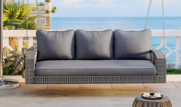 HomeRoots 69" Gray Woven Rattan Outdoor Swing Chair - Spacious & Stylish with Removable Cushions for Comfort 625695