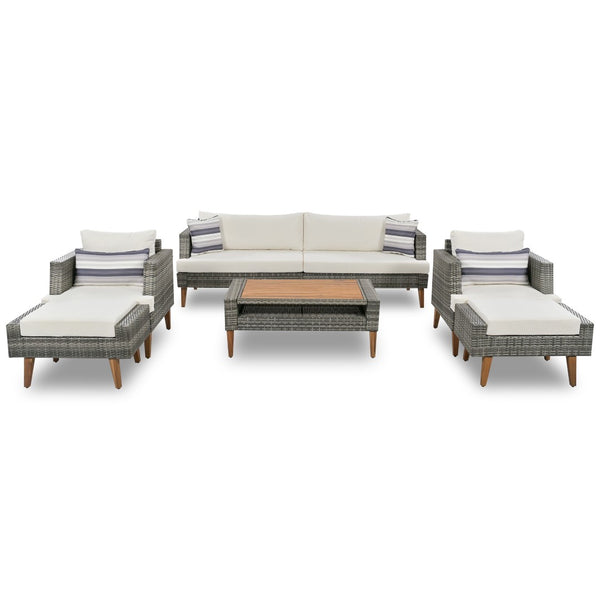 HomeRoots Four-Piece Outdoor Gray Wicker Seating Group with Cushions, Coffee Table & Versatile Comfort Options 625696