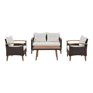 HomeRoots Three Piece Outdoor Rattan Sofa Set with Beige Cushions - Durable, Weather-Resistant Comfort & Style 625698