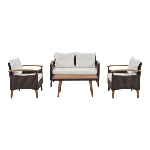 HomeRoots Three Piece Outdoor Rattan Sofa Set with Beige Cushions - Durable, Weather-Resistant Comfort & Style 625698