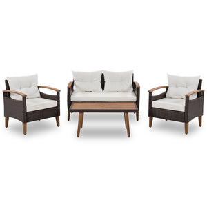 HomeRoots Three Piece Outdoor Rattan Sofa Set with Beige Cushions - Durable, Weather-Resistant Comfort & Style 625698