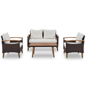 HomeRoots Three Piece Outdoor Rattan Sofa Set with Beige Cushions - Durable, Weather-Resistant Comfort & Style 625698