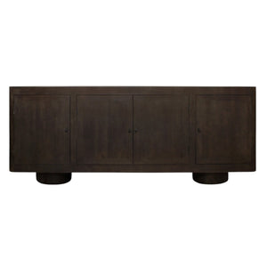 HomeRoots 80" Dark Brown Distressed Solid Wood Sideboard - Stylish Storage Cabinet with Four Doors & Minimalist Design 625706