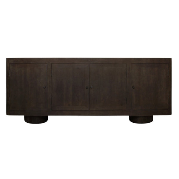 HomeRoots 80" Dark Brown Distressed Solid Wood Sideboard - Stylish Storage Cabinet with Four Doors & Minimalist Design 625706