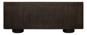 HomeRoots 80" Dark Brown Distressed Solid Wood Sideboard - Stylish Storage Cabinet with Four Doors & Minimalist Design 625706