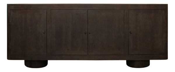 HomeRoots 80" Dark Brown Distressed Solid Wood Sideboard - Stylish Storage Cabinet with Four Doors & Minimalist Design 625706