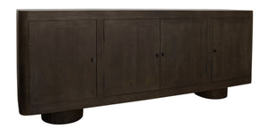 HomeRoots 80" Dark Brown Distressed Solid Wood Sideboard - Stylish Storage Cabinet with Four Doors & Minimalist Design 625706