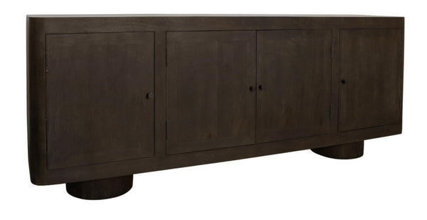 HomeRoots 80" Dark Brown Distressed Solid Wood Sideboard - Stylish Storage Cabinet with Four Doors & Minimalist Design 625706
