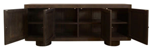 HomeRoots 80" Dark Brown Distressed Solid Wood Sideboard - Stylish Storage Cabinet with Four Doors & Minimalist Design 625706