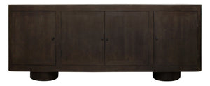 HomeRoots 80" Dark Brown Distressed Solid Wood Sideboard - Stylish Storage Cabinet with Four Doors & Minimalist Design 625706