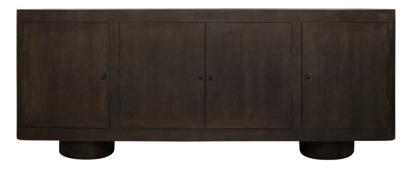 HomeRoots 80" Dark Brown Distressed Solid Wood Sideboard - Stylish Storage Cabinet with Four Doors & Minimalist Design 625706