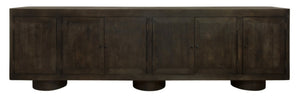 HomeRoots 108" Dark Brown Distressed Solid Wood Sideboard with Soft Close Doors - Versatile Storage Solution! 625707
