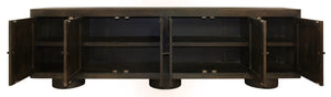 HomeRoots 108" Dark Brown Distressed Solid Wood Sideboard with Soft Close Doors - Versatile Storage Solution! 625707